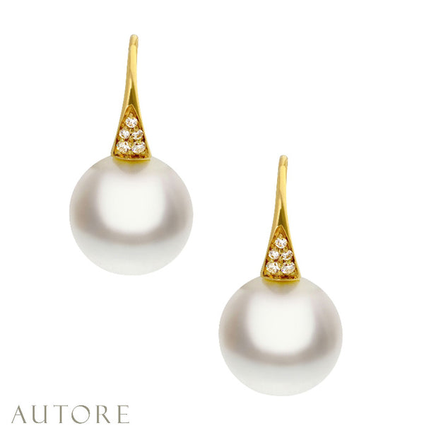 Autore 18ct yellow gold 9mm South Sea pearl and diamond drop earrings