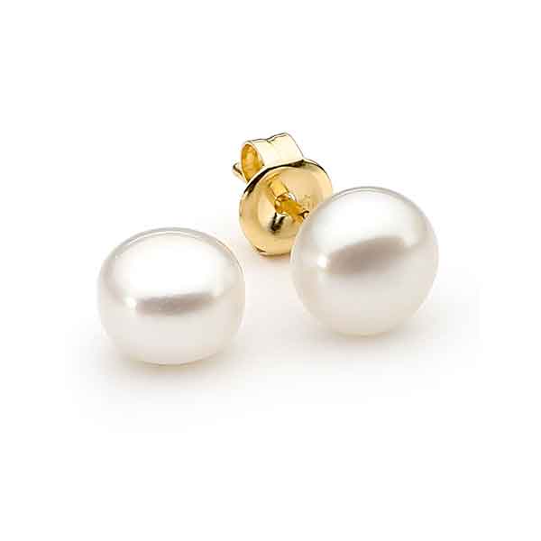 9ct Yellow Gold, 7mm button Freshwater Pearl Stud Earrings