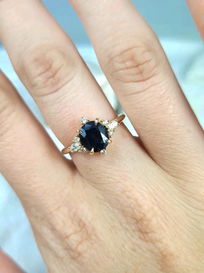 9ct Yellow Gold 2.21 carat Sapphire & 0.19ct Diamond Ring.