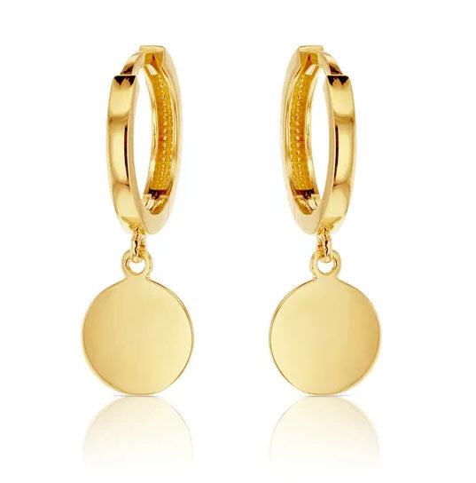 9ct Yellow Gold Huggie with dropping disc