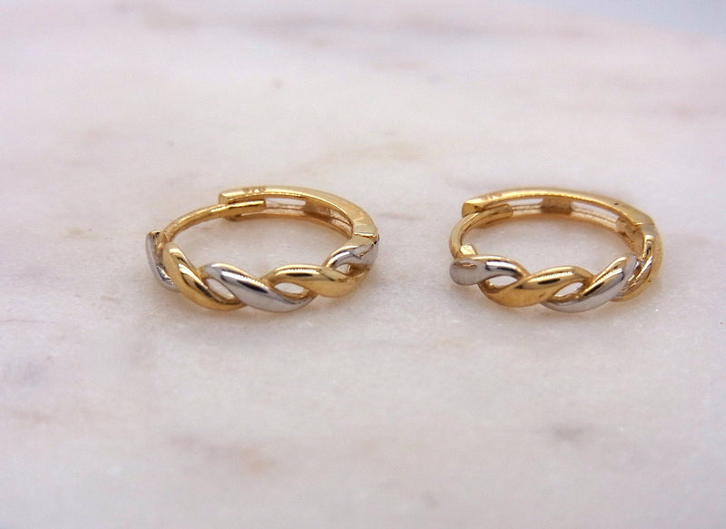 9ct Yellow and White Gold Swirl Huggies
