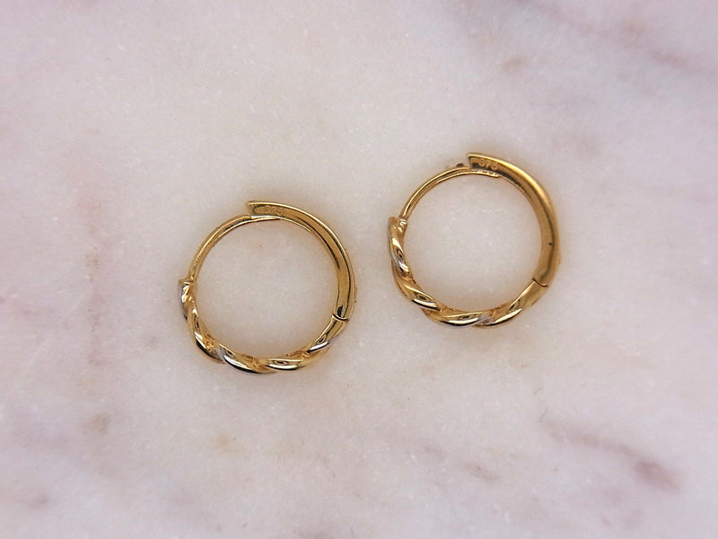 9ct Yellow and White Gold Swirl Huggies
