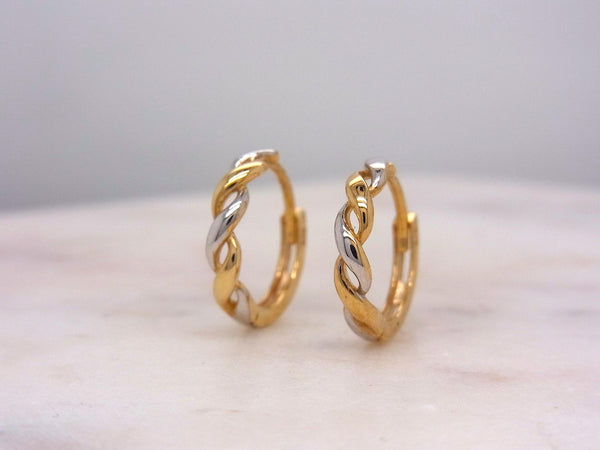 9ct Yellow and White Gold Swirl Huggies