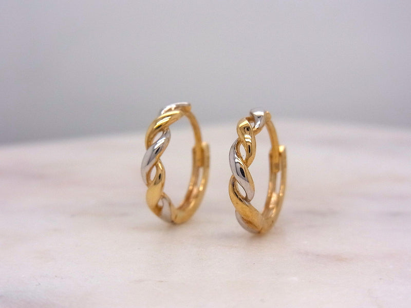 9ct Yellow and White Gold Swirl Huggies
