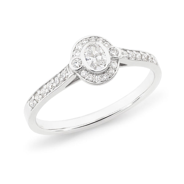 18ct White Gold Oval Cut Diamond Halo Engagement ring, 0.15ct Centre