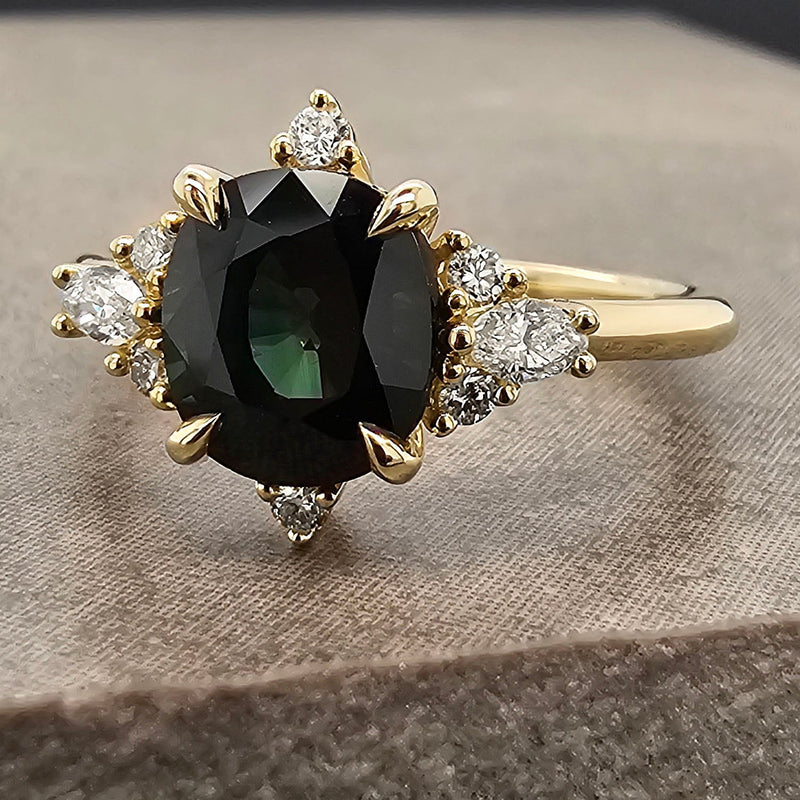 9ct Yellow Gold 2.21 carat Sapphire & 0.19ct Diamond Ring.