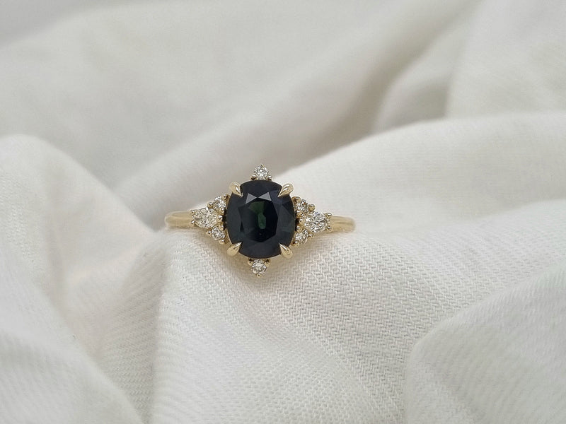 9ct Yellow Gold 2.21 carat Sapphire & 0.19ct Diamond Ring.
