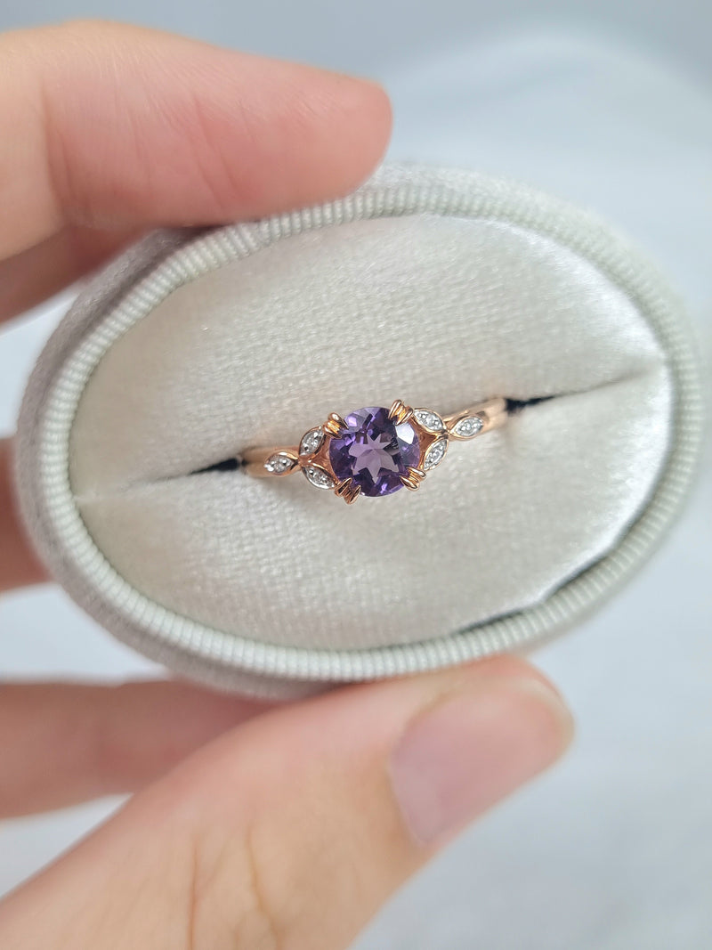 9ct Rose and White Gold Amethyst and Diamond ring