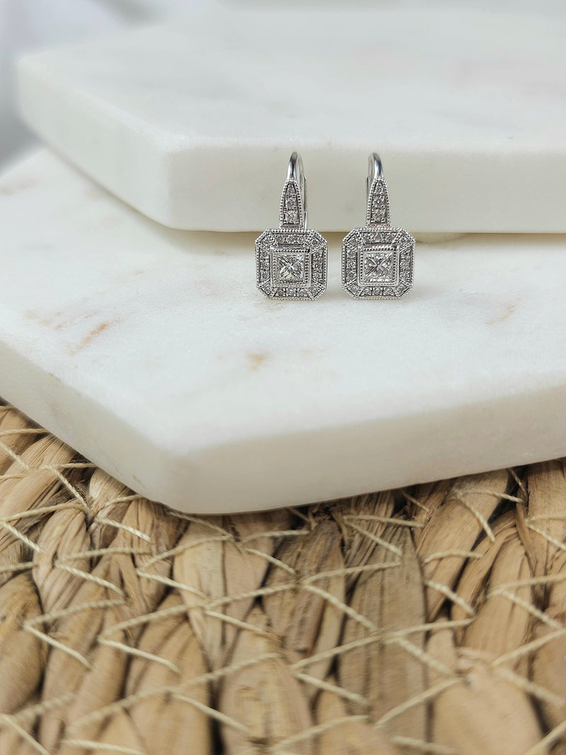 18ct White Gold 0.54 carat Diamond Art Deco Earrings