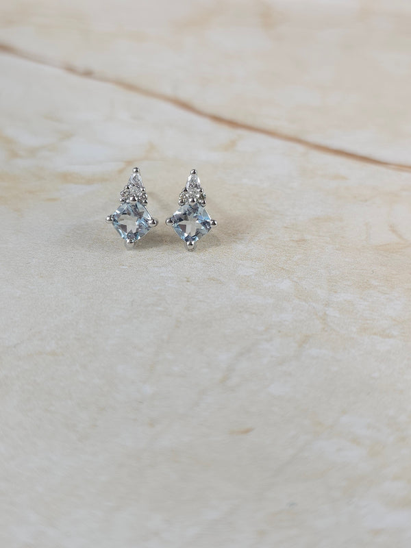 9ct White Gold Aquamarine and Diamond stud earrings
