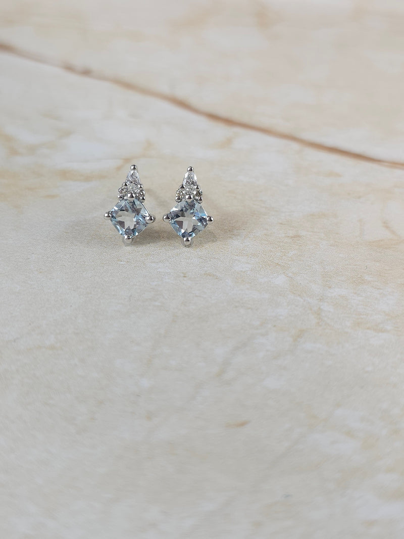 9ct White Gold Aquamarine and Diamond stud earrings