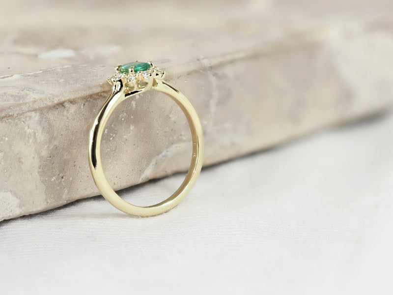 9ct Yellow Gold Emerald and Diamond Ring, 0.39ct Centre