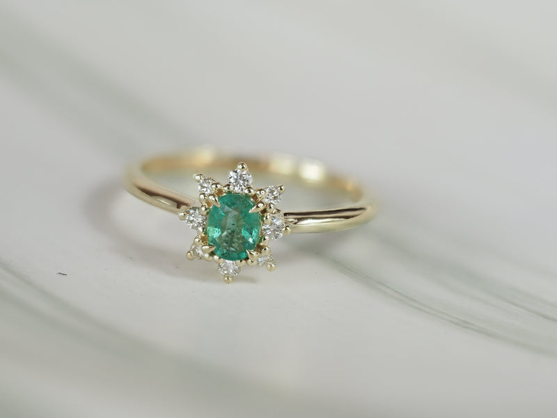 9ct Yellow Gold Emerald and Diamond Ring, 0.39ct Centre