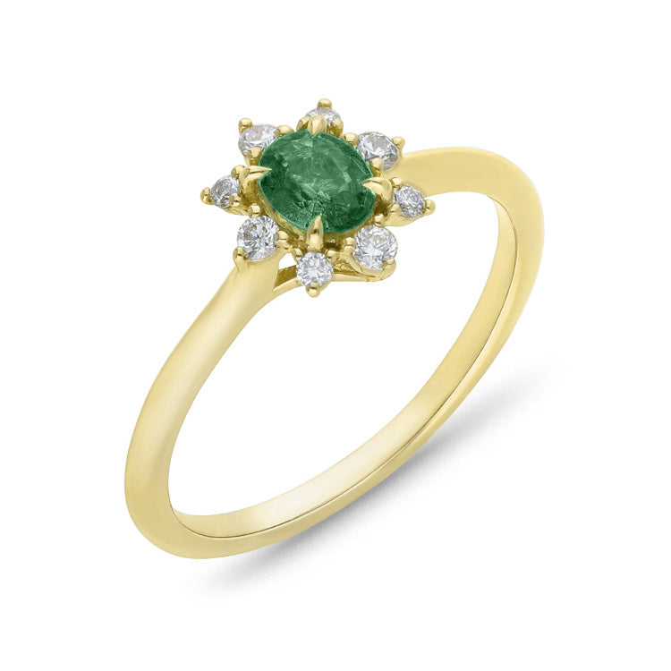 9ct Yellow Gold Emerald and Diamond Ring, 0.39ct Centre
