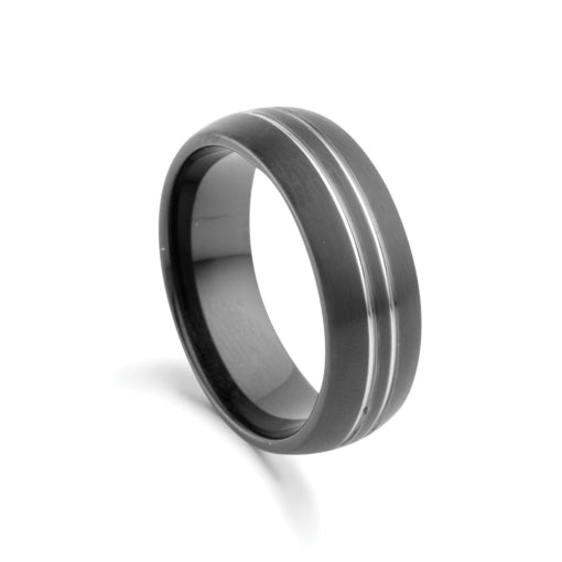 Tungsten Black plated ring with matte and polished finish, size 12
