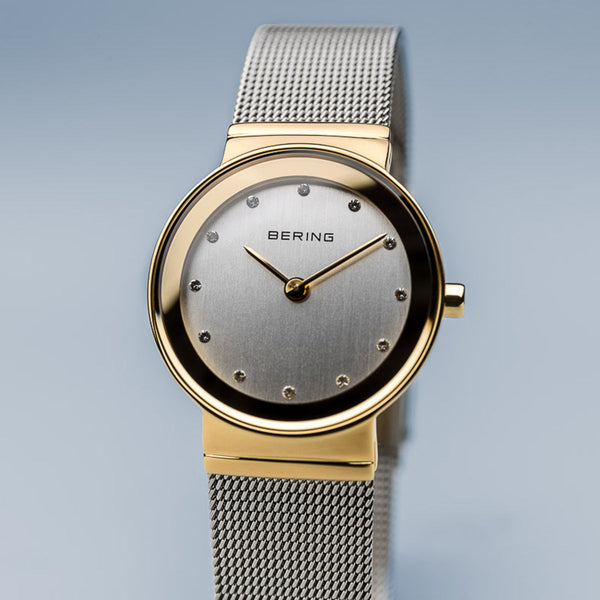 Bering Classic Polished Gold Silver Mesh Watch