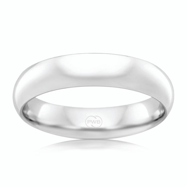 18ct White Gold 4mm High Dome Wedding Band, size N