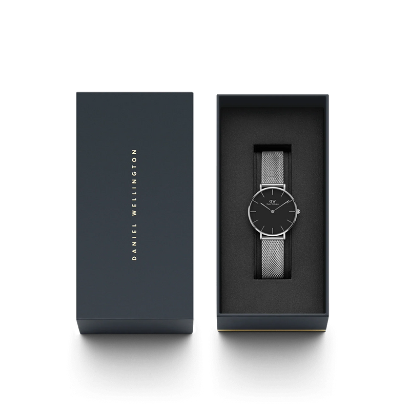 Daniel Wellington Petite 36 Sterling Silver and Black Watch