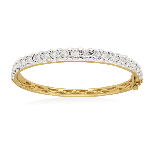 9ct Yellow and White Gold Diamond Bangle, 0.90ct total