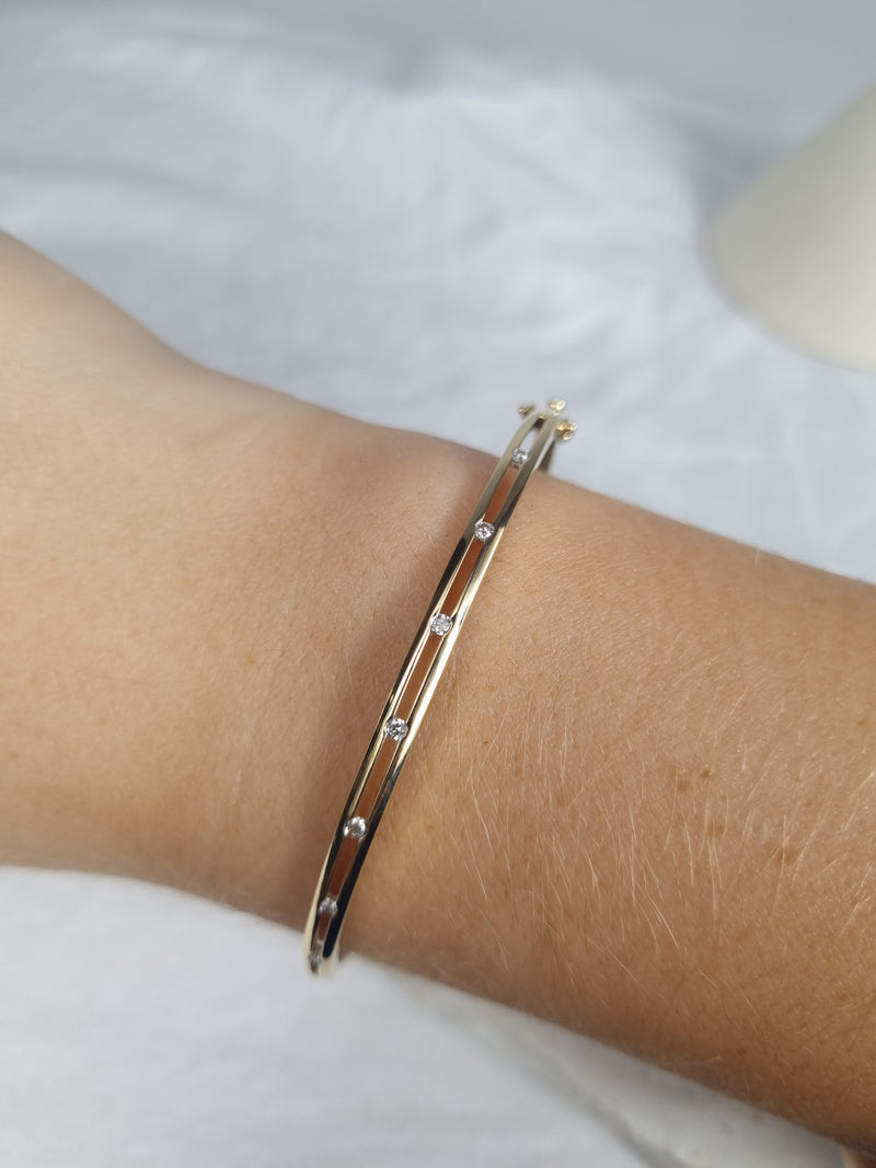 9ct Yellow and White Gold Diamond Bangle, 0.146ct total