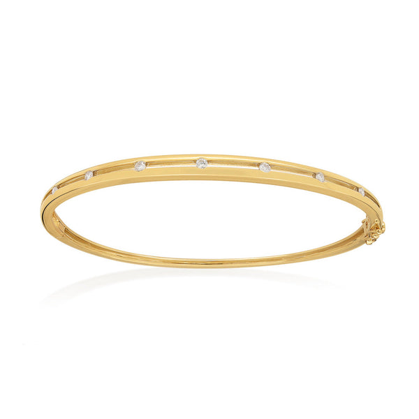 9ct Yellow and White Gold Diamond Bangle, 0.146ct total