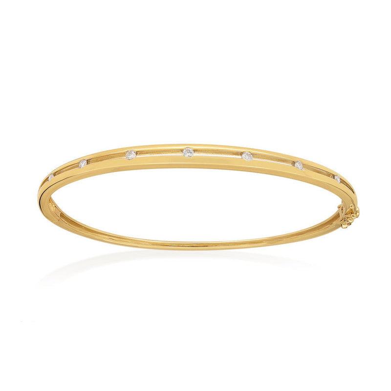 9ct Yellow and White Gold Diamond Bangle, 0.146ct total