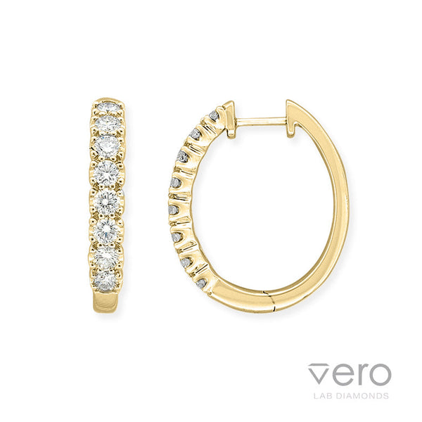 9ct Yellow Gold Lab-Grown Diamond huggie earrings, 1ct total