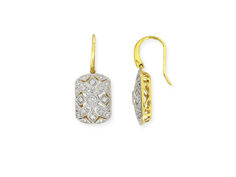 9ct Yellow & White Gold 0.30Ct Vintage Style Drop Earrings