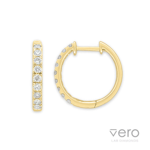 9ct Yellow Gold Lab-Grown Diamond huggie earrings, 0.16ct total
