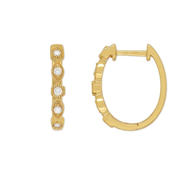 9ct Yellow Gold Round and Marquis shaped Diamond Huggies, 0.17ct total