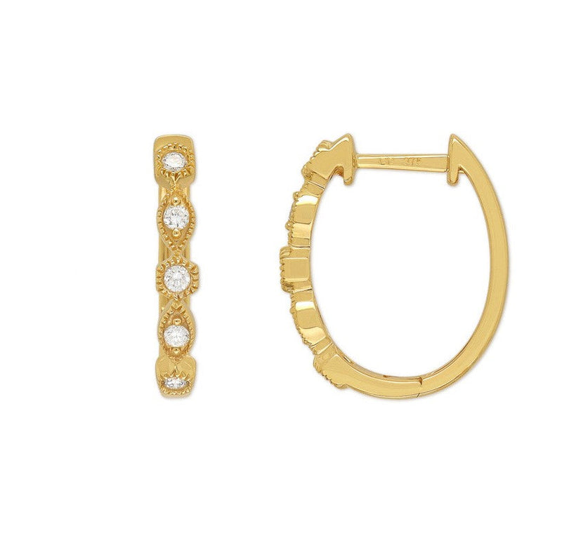9ct Yellow Gold Round and Marquis shaped Diamond Huggies, 0.17ct total