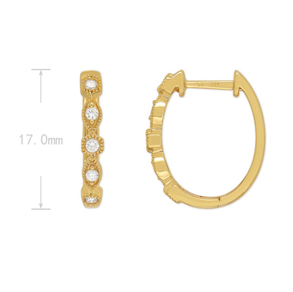 9ct Yellow Gold Round and Marquis shaped Diamond Huggies, 0.17ct total