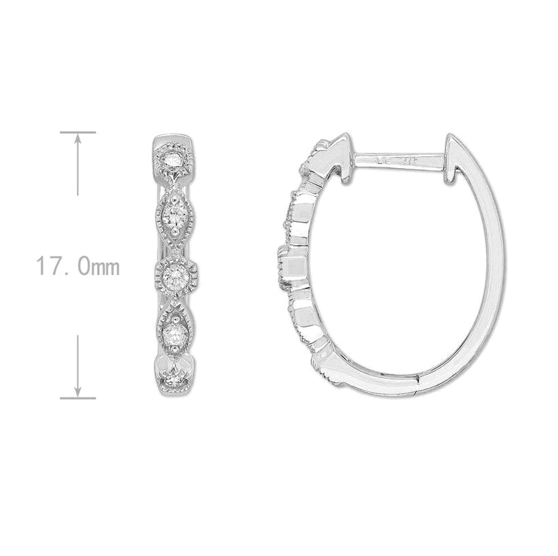 9ct White Gold Round and Marquis shaped Diamond Huggies, 0.17ct total