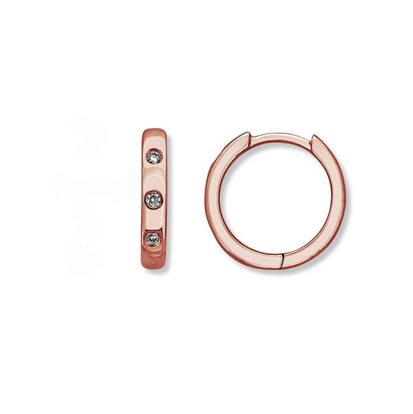 9ct Rose Gold 0.05ct Diamond Hammer set Huggie Earrings