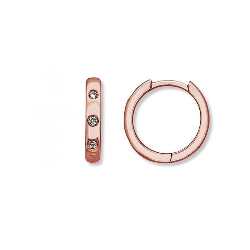 9ct Rose Gold 0.05ct Diamond Hammer set Huggie Earrings