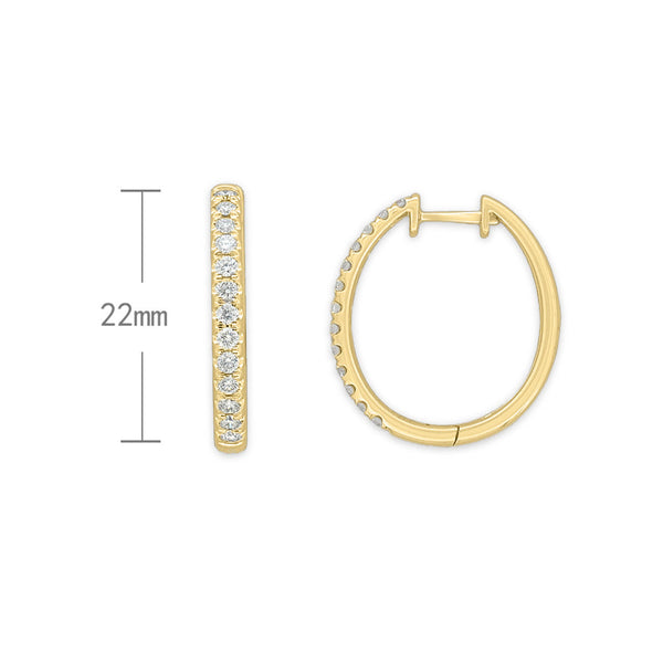 9ct Yellow Gold Claw set Diamond huggies, total 0.50ct
