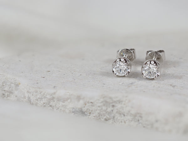 18ct White Gold Round Brilliant Cut Diamond Stud Earrings, 0.50ct Total