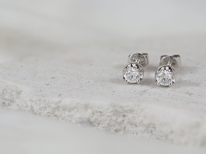 18ct White Gold Round Brilliant Cut Diamond Stud Earrings, 0.50ct Total