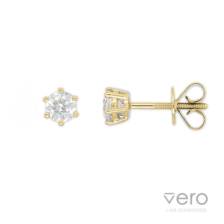 9ct Yellow Gold Lab-Grown Diamond stud earrings, 0.65ct total