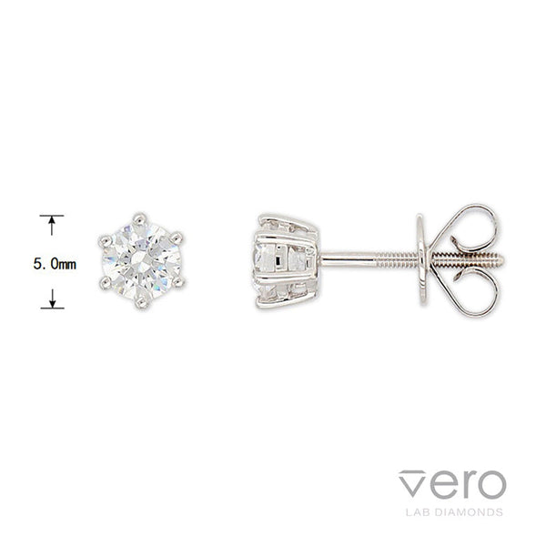 9ct White Gold Lab-Grown Diamond stud earrings, 0.75ct total