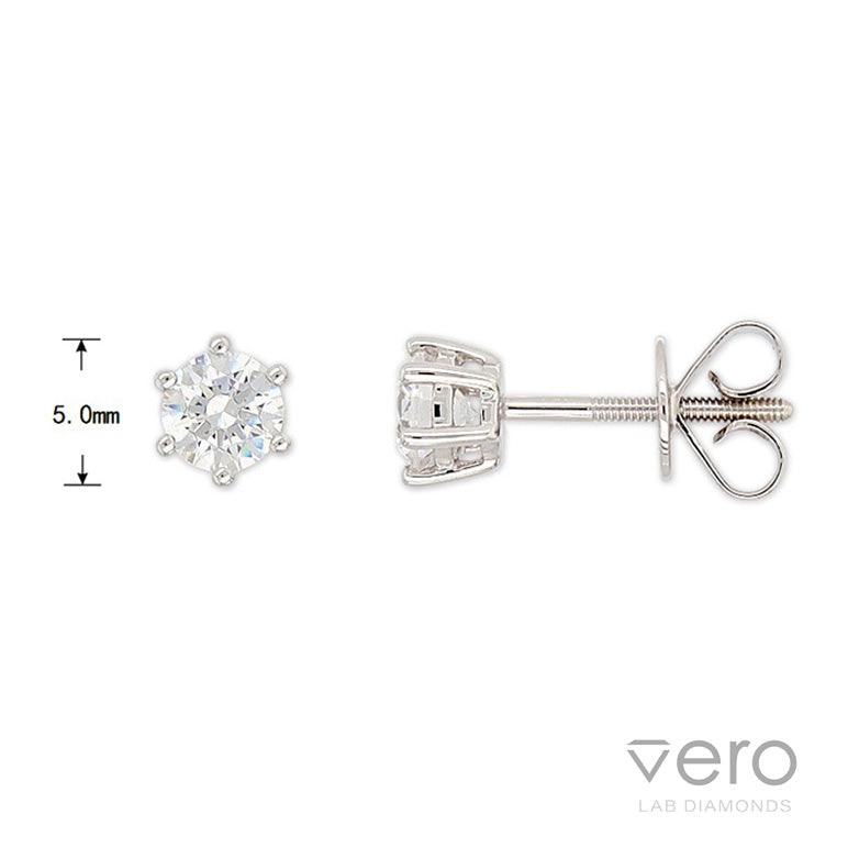 9ct White Gold Lab-Grown Diamond stud earrings, 0.75ct total