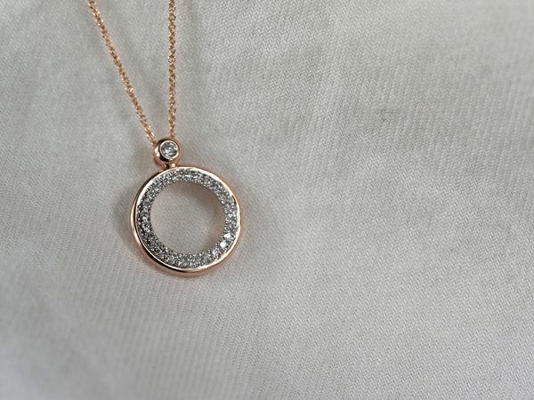 9ct Rose and White Gold Open Circle Diamond Pendant, 0.15ct total