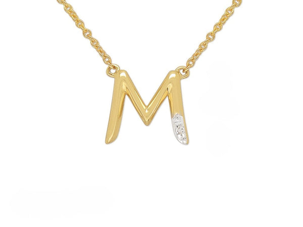 9ct Yellow Gold Diamond set Initial 'M' necklet