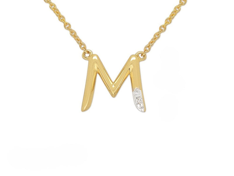 9ct Yellow Gold Diamond set Initial 'M' necklet