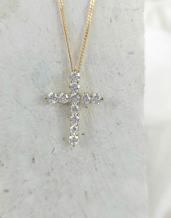 9ct Yellow and White Gold Lab-Grown Diamond cross, 2.50ct total