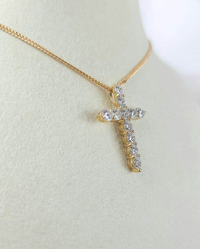 9ct Yellow and White Gold Lab-Grown Diamond cross, 2.50ct total