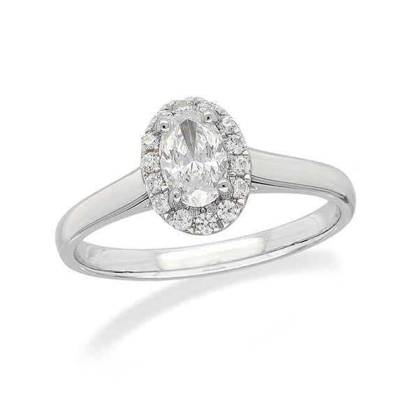 18ct White Gold Oval Cut Diamond Halo Engagement ring, 0.40ct centre