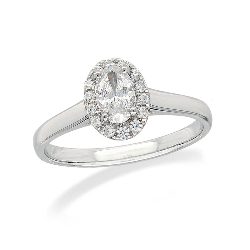 18ct White Gold Oval Cut Diamond Halo Engagement ring, 0.40ct centre