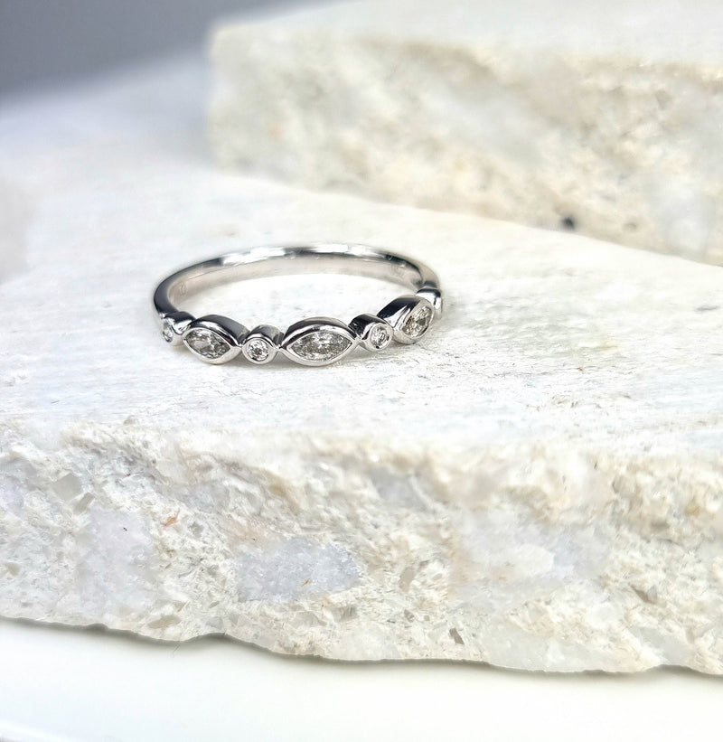 18ct White Gold Round and Marquis Diamond Band, 0