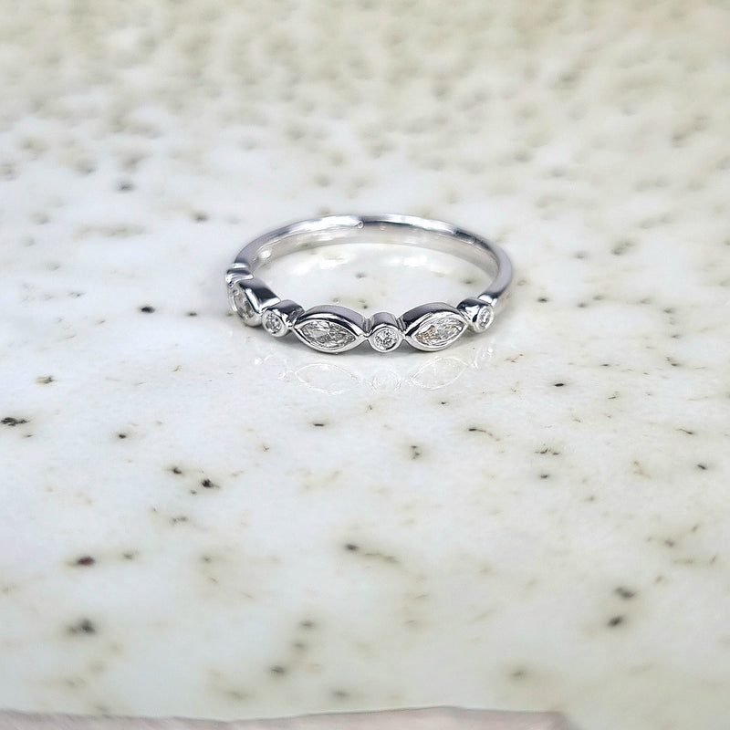 18ct White Gold Round and Marquis Diamond Band, 0